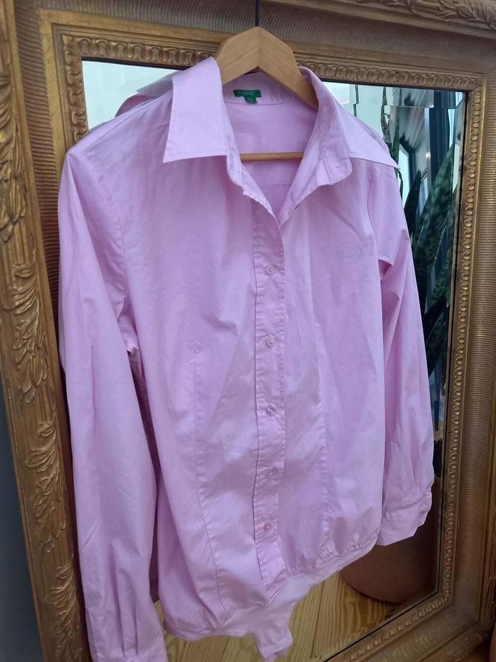 United Colors of Benetton Pink Long Sleeve Button Down Bodysuit Shirt